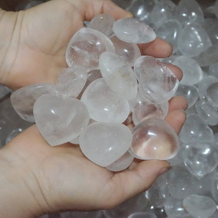 11LB 160Pcs Natural White Clear Quartz Crystal Heart Palm Tumbled Stone Healing