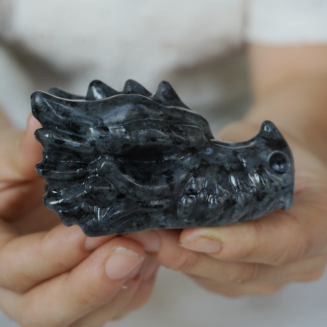 10Pcs 1.8KG 4LB Natural Flashy Larvikite Labradorite Crystal Dragon Head Carving 8cm