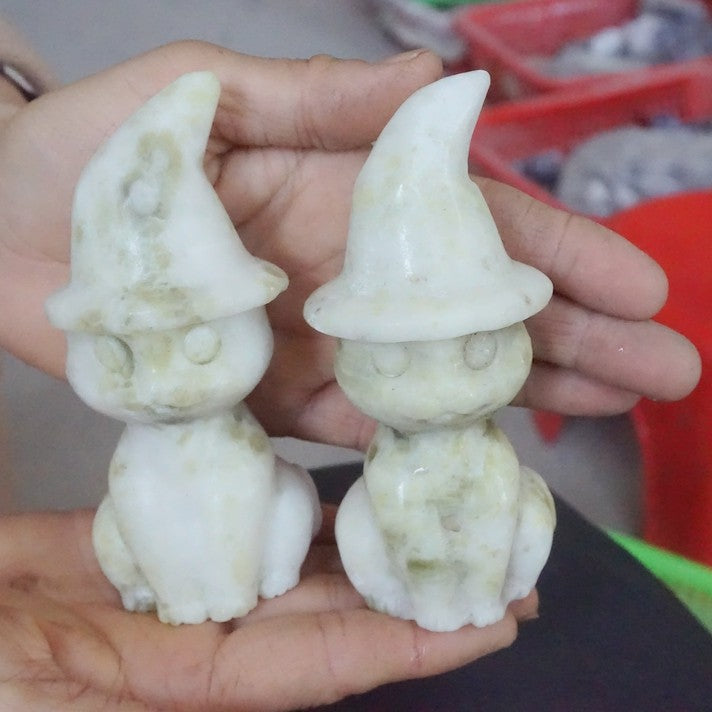 10Pcs 2.5KG 5.5LB Natural Cauliflower Jasper Crystal Wizard Cat Carved Sculpture Carvings Healing