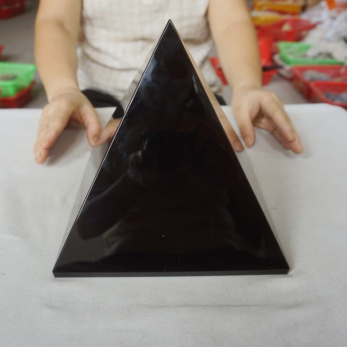 14.9LB 7.7" Natural Reiki Energy Charged Black Obsidian Pyramid Crystal Healing
