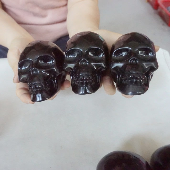 10Pcs 11LB Natural Black Obsidian Quartz Crystal Skull Head Carving Healing 10cm