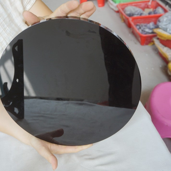 7.6LB 11.6" Big Natural Obsidian Quartz Crystal Mirror Disc Carving Healing 30cm