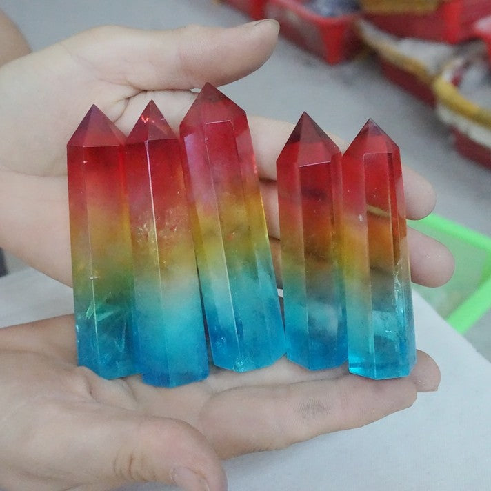 40Pcs 2KG 4.4LB Aqua Aura Rainbow Quartz Crystal Point Tower Titanium Coating Healing