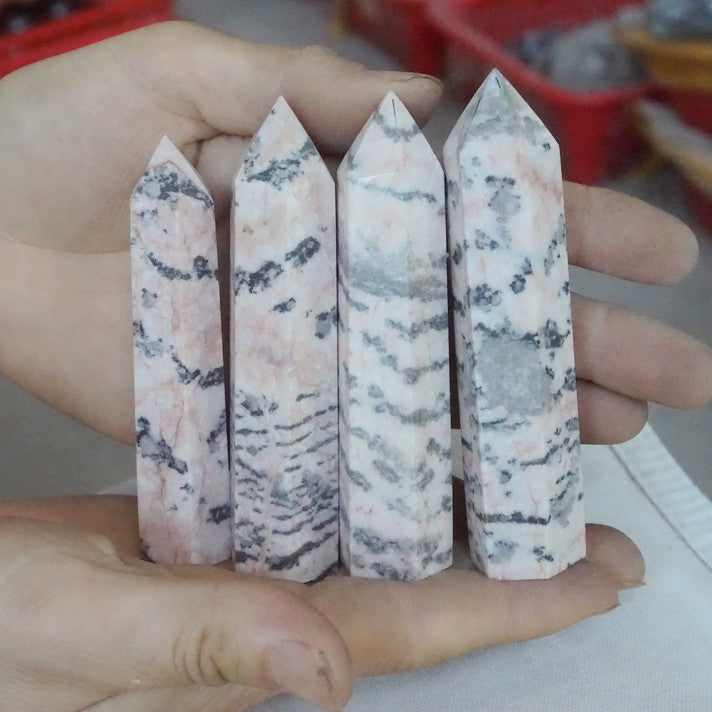 4.4LB 2kg 25Pcs Natural Pink Zebra Rock Jasper Crystal Point Tower Healing Sinkiang