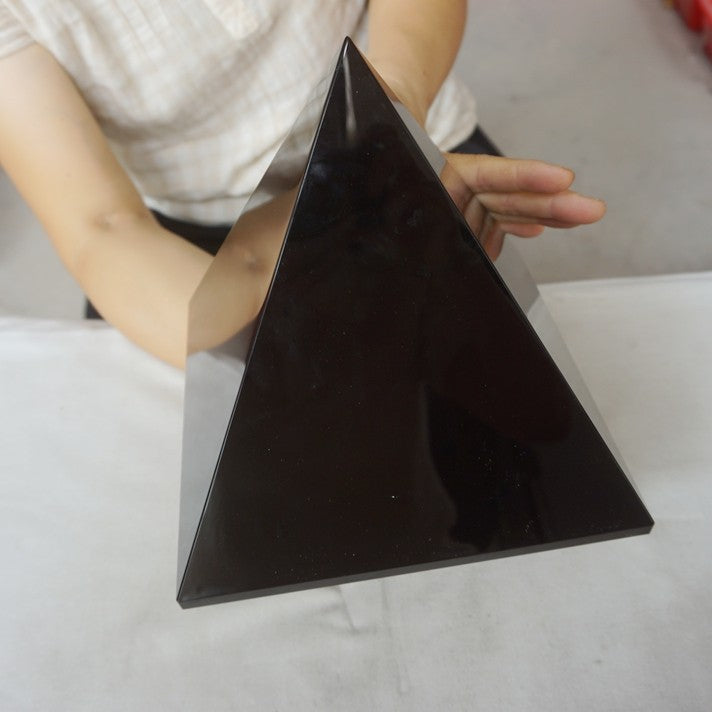 14.9LB 7.7" Natural Reiki Energy Charged Black Obsidian Pyramid Crystal Healing