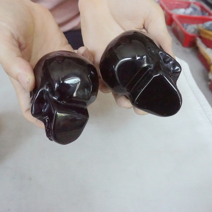 6.8LB 10Pcs Natural Black Obsidian Quartz Crystal Skull Head Carving Healing 8cm