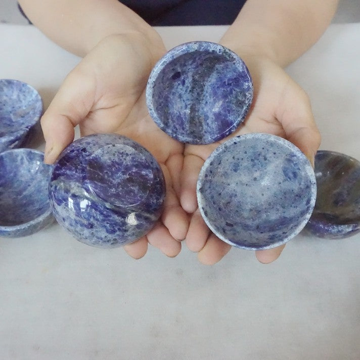 10Pcs 3.3LB Natural Blue Sodalite Stone Quartz Crystal Bowl Carving Healing wholesales