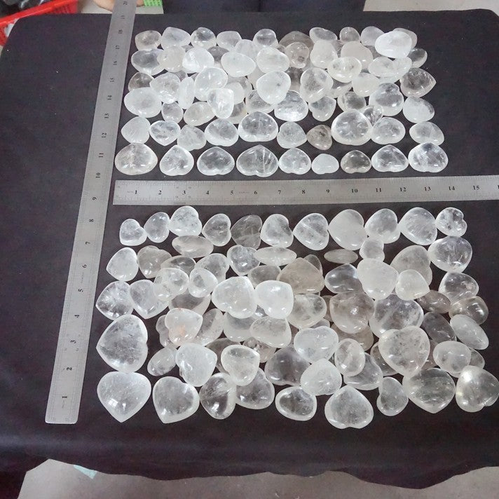 11LB 160Pcs Natural White Clear Quartz Crystal Heart Palm Tumbled Stone Healing