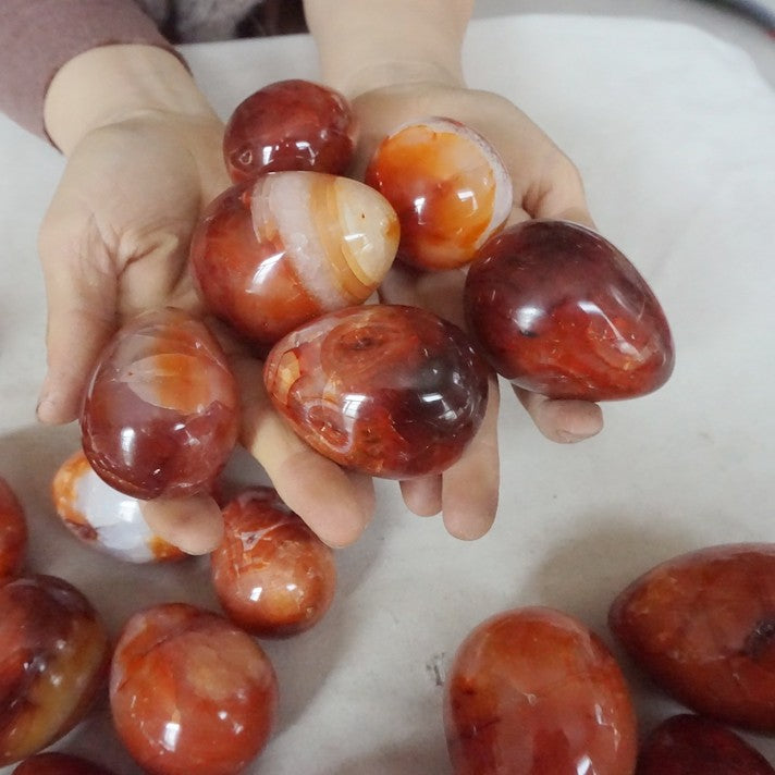 5KG 11LB 30Pcs Natural Red Carnelian Agate Quartz Crystal Egg Carved Polished Healing