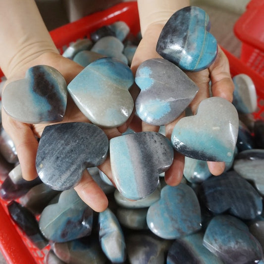 20Pcs 2Kg 4.4LB Natural Rare Trolleite Stone Crystal Heart Mineral Halsjober Carving Wholesales Lot Blue Rock