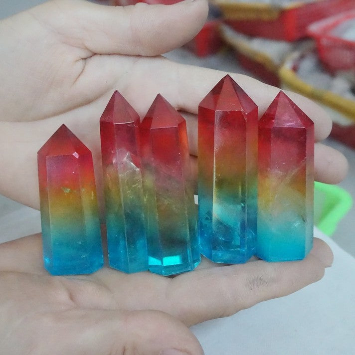 40Pcs 2KG 4.4LB Aqua Aura Rainbow Quartz Crystal Point Tower Titanium Coating Healing