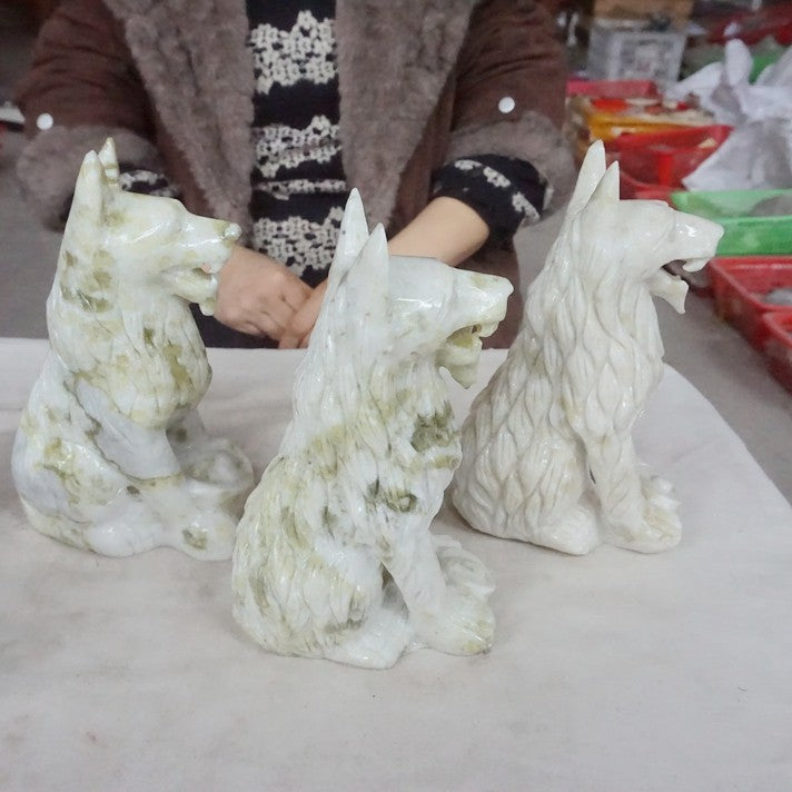19.4LB 5Pcs Natural Serpentine Jade Xiuyu Crystal Wolf Carved Liaoning China