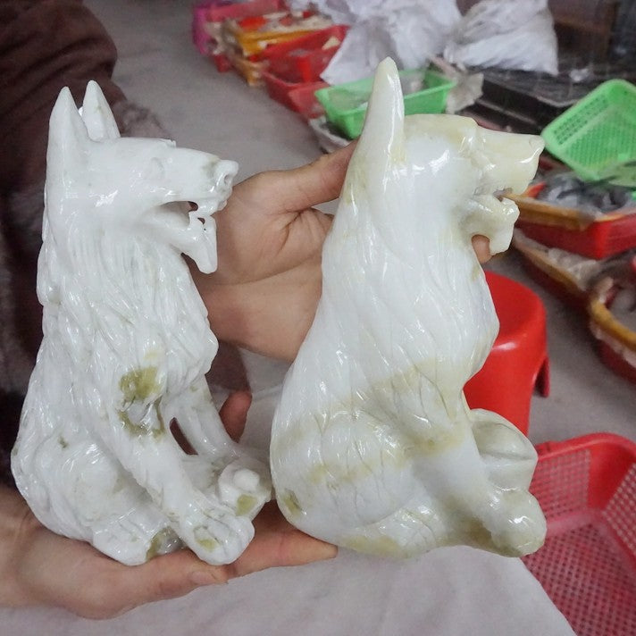 19.4LB 5Pcs Natural Serpentine Jade Xiuyu Crystal Wolf Carved Liaoning China