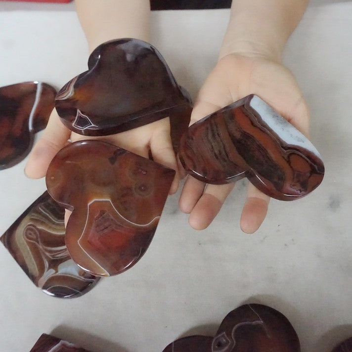 2KG 4.4LB 10Pcs Natural Banded Carnelian Agate Crystal Geode Heart Carved Healing