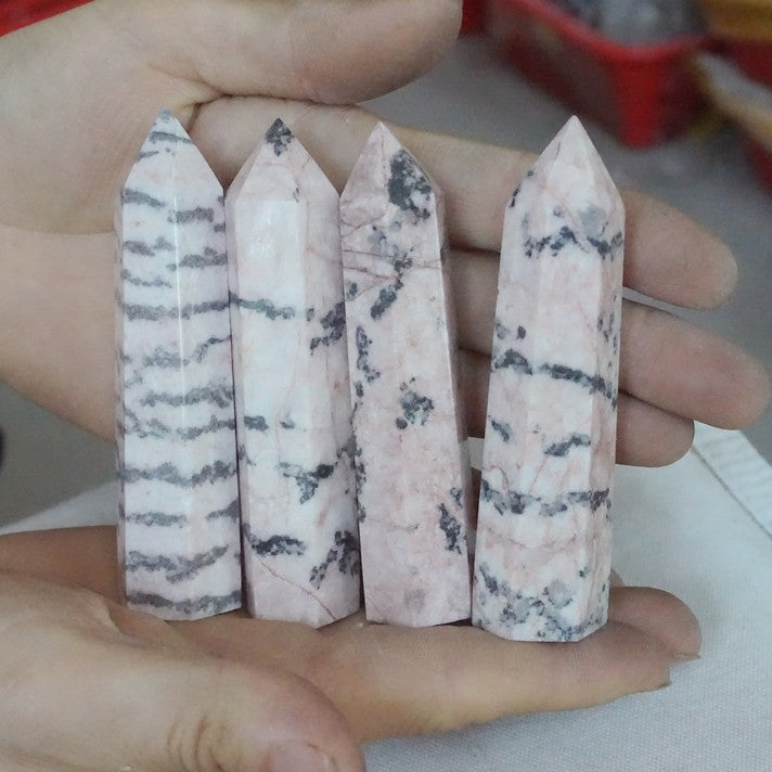 4.4LB 2kg 25Pcs Natural Pink Zebra Rock Jasper Crystal Point Tower Healing Sinkiang