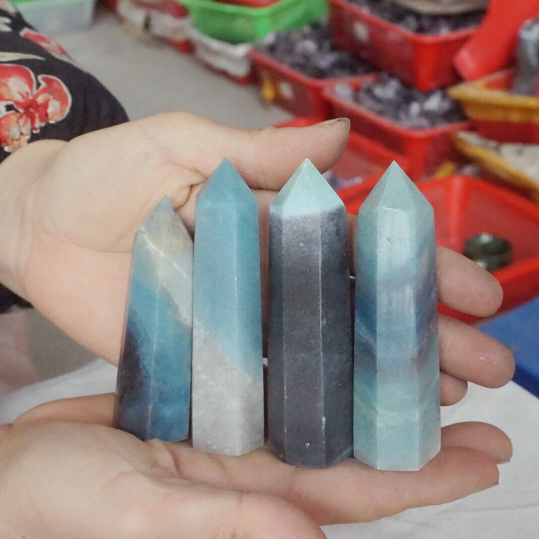 2KG 4.4LB 26Pcs Natural Blue Trolleite Stone Crystal Point Tower Polished Healing