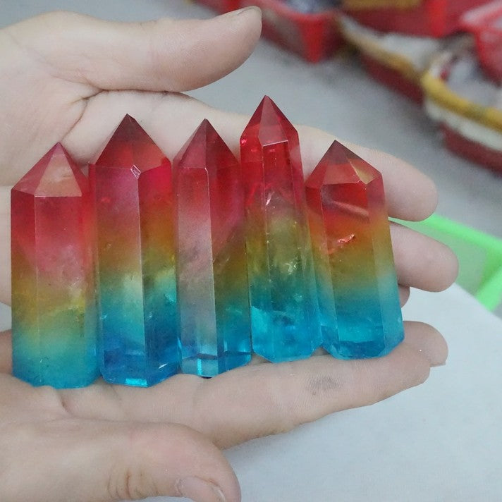 40Pcs 2KG 4.4LB Aqua Aura Rainbow Quartz Crystal Point Tower Titanium Coating Healing