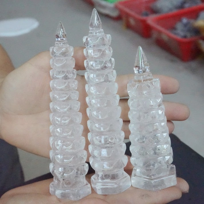 10Pcs Cute Natural Clear Quartz Crystal Point wenchang Tower Pagoda Healing