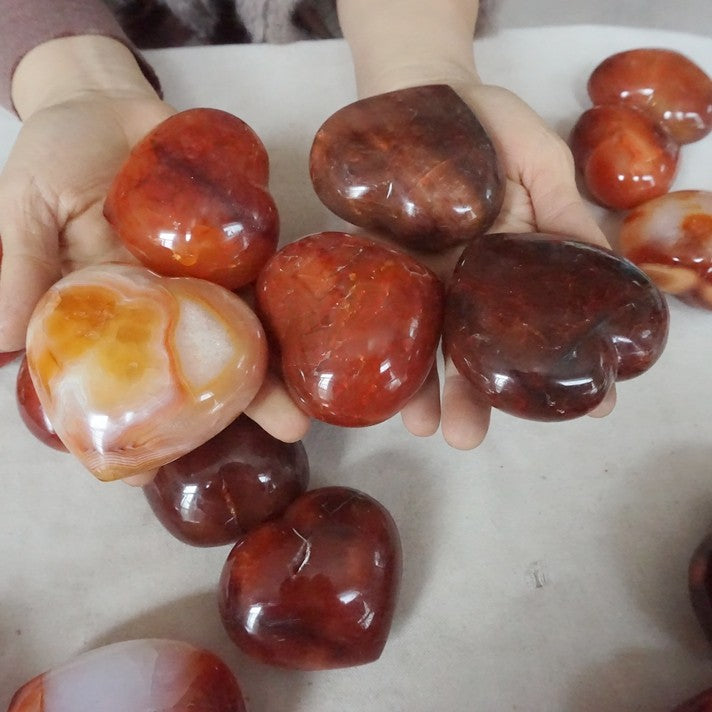 5KG 11LB 20Pcs Natural Red Carnelian Agate Quartz Crystal Heart Carved Healing