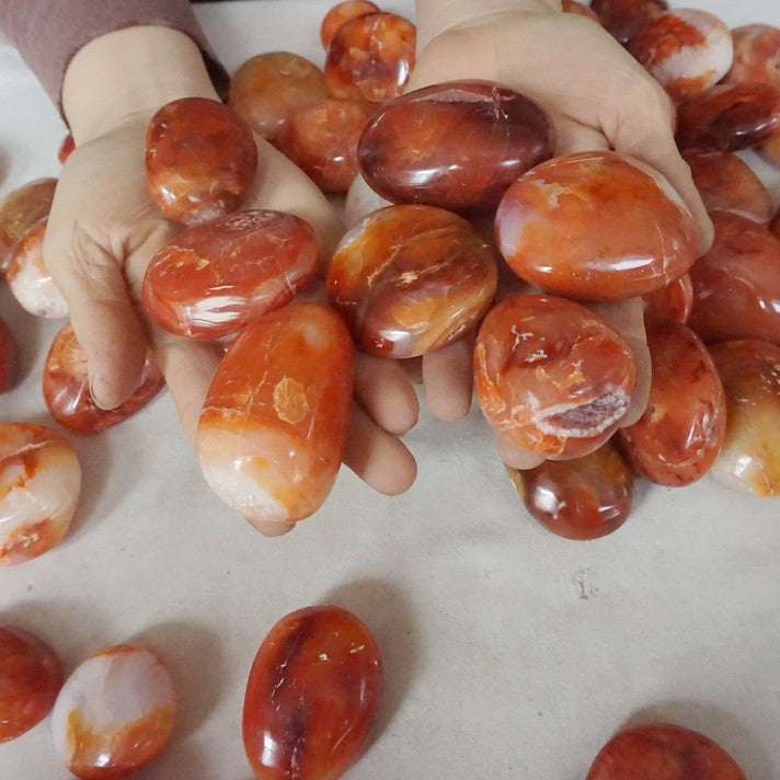 5KG 11LB 70Pcs Natural Red Carnelian Agate Crystal Palm Stone Polished Healing