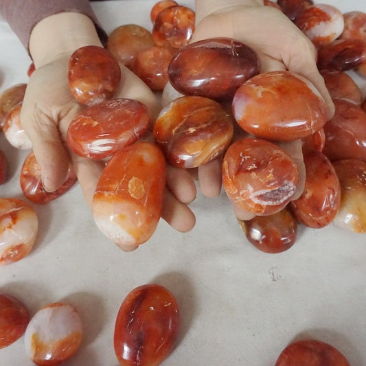 5KG 11LB 70Pcs Natural Red Carnelian Agate Crystal Palm Stone Polished Healing