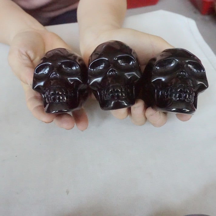 6.8LB 10Pcs Natural Black Obsidian Quartz Crystal Skull Head Carving Healing 8cm