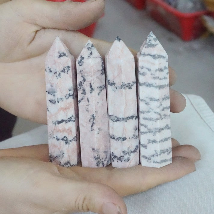 4.4LB 2kg 25Pcs Natural Pink Zebra Rock Jasper Crystal Point Tower Healing Sinkiang