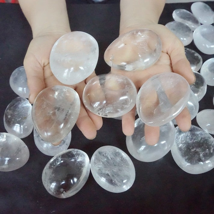 11LB 40Pcs Natural White Clear Quartz Crystal Palm Tumbeld Stone Healing