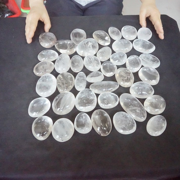 11LB 40Pcs Natural White Clear Quartz Crystal Palm Tumbeld Stone Healing