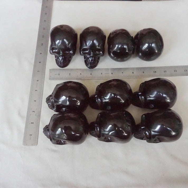 10Pcs 11LB Natural Black Obsidian Quartz Crystal Skull Head Carving Healing 10cm