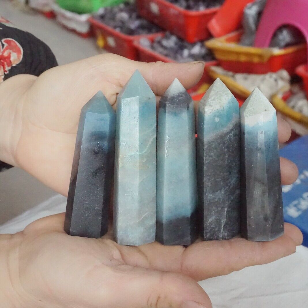 2KG 4.4LB 26Pcs Natural Blue Trolleite Stone Crystal Point Tower Polished Healing