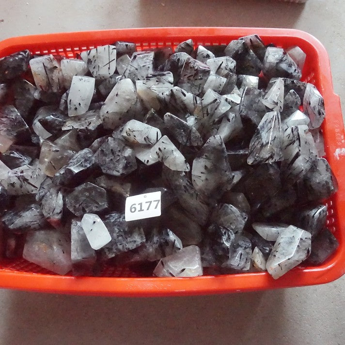2KG  4.4LB 30Pcs Natural Black Hair Tourmaline Quartz Crystal Stone Tumbled Healing Bulk