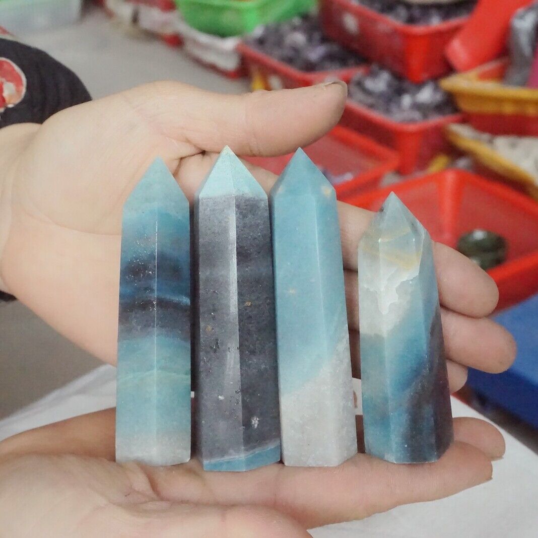 2KG 4.4LB 26Pcs Natural Blue Trolleite Stone Crystal Point Tower Polished Healing