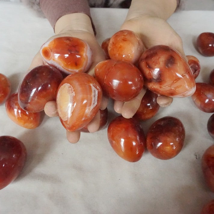 5KG 11LB 30Pcs Natural Red Carnelian Agate Quartz Crystal Egg Carved Polished Healing