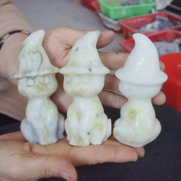 10Pcs 2.5KG 5.5LB Natural Cauliflower Jasper Crystal Wizard Cat Carved Sculpture Carvings Healing