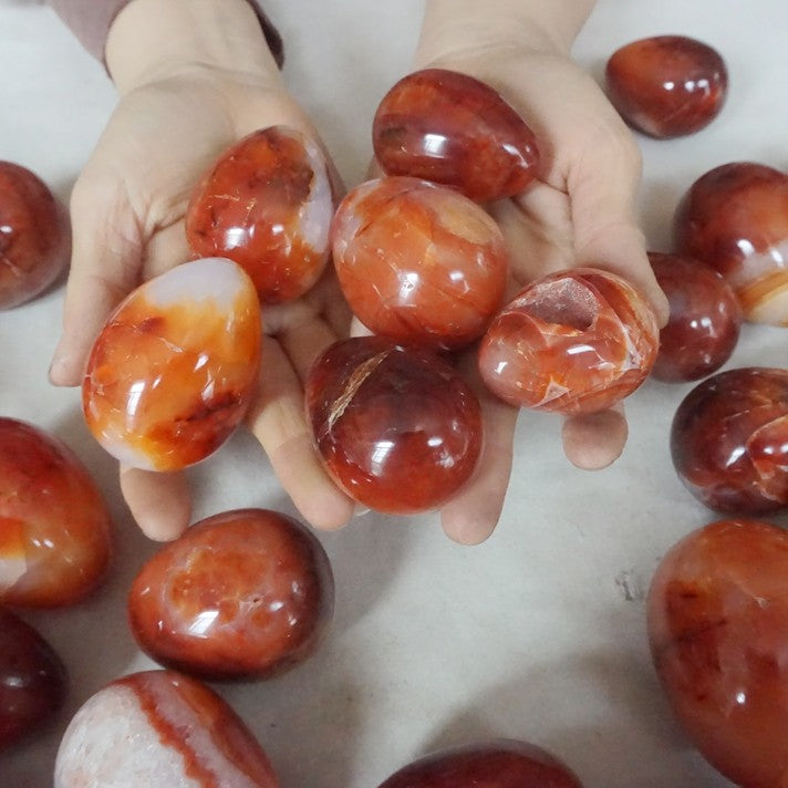 5KG 11LB 30Pcs Natural Red Carnelian Agate Quartz Crystal Egg Carved Polished Healing