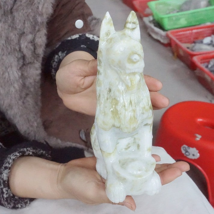 19.4LB 5Pcs Natural Serpentine Jade Xiuyu Crystal Wolf Carved Liaoning China