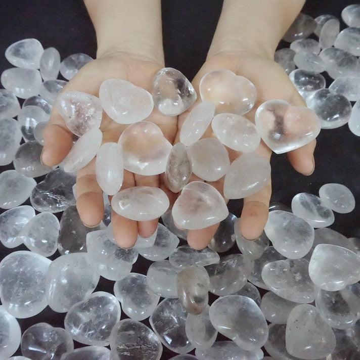 11LB 160Pcs Natural White Clear Quartz Crystal Heart Palm Tumbled Stone Healing
