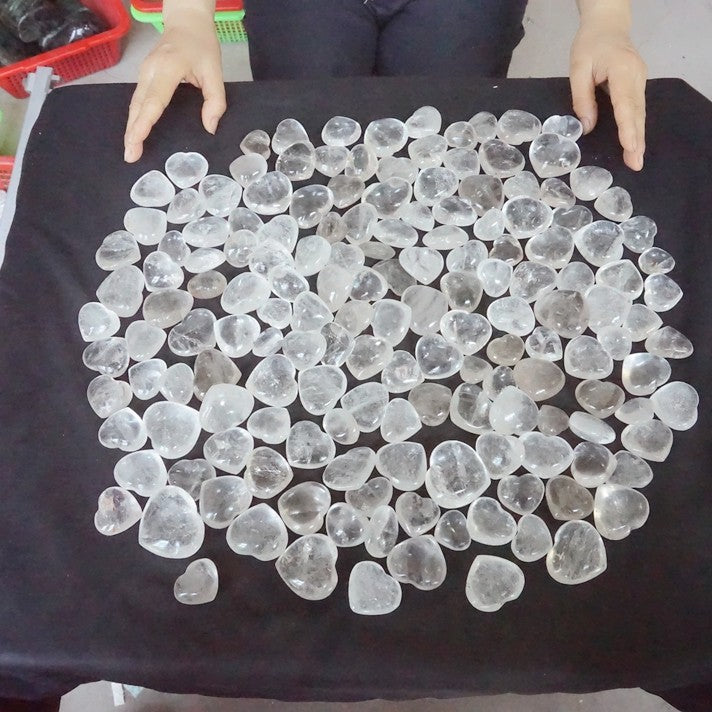 11LB 160Pcs Natural White Clear Quartz Crystal Heart Palm Tumbled Stone Healing