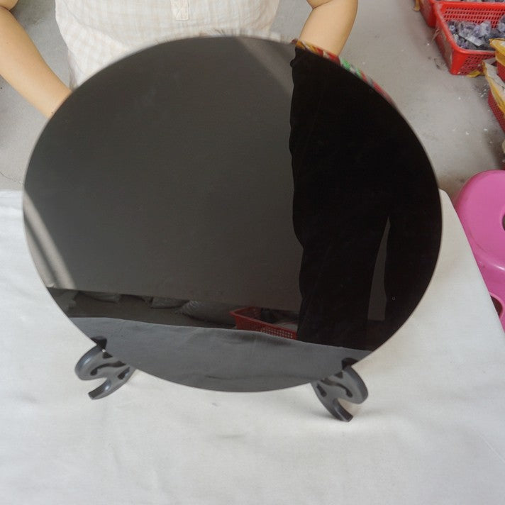 7.6LB 11.6" Big Natural Obsidian Quartz Crystal Mirror Disc Carving Healing 30cm