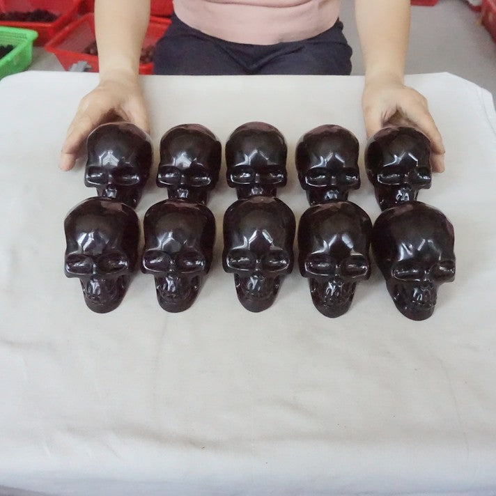 10Pcs 11LB Natural Black Obsidian Quartz Crystal Skull Head Carving Healing 10cm
