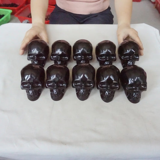 10Pcs 11LB Natural Black Obsidian Quartz Crystal Skull Head Carving Healing 10cm