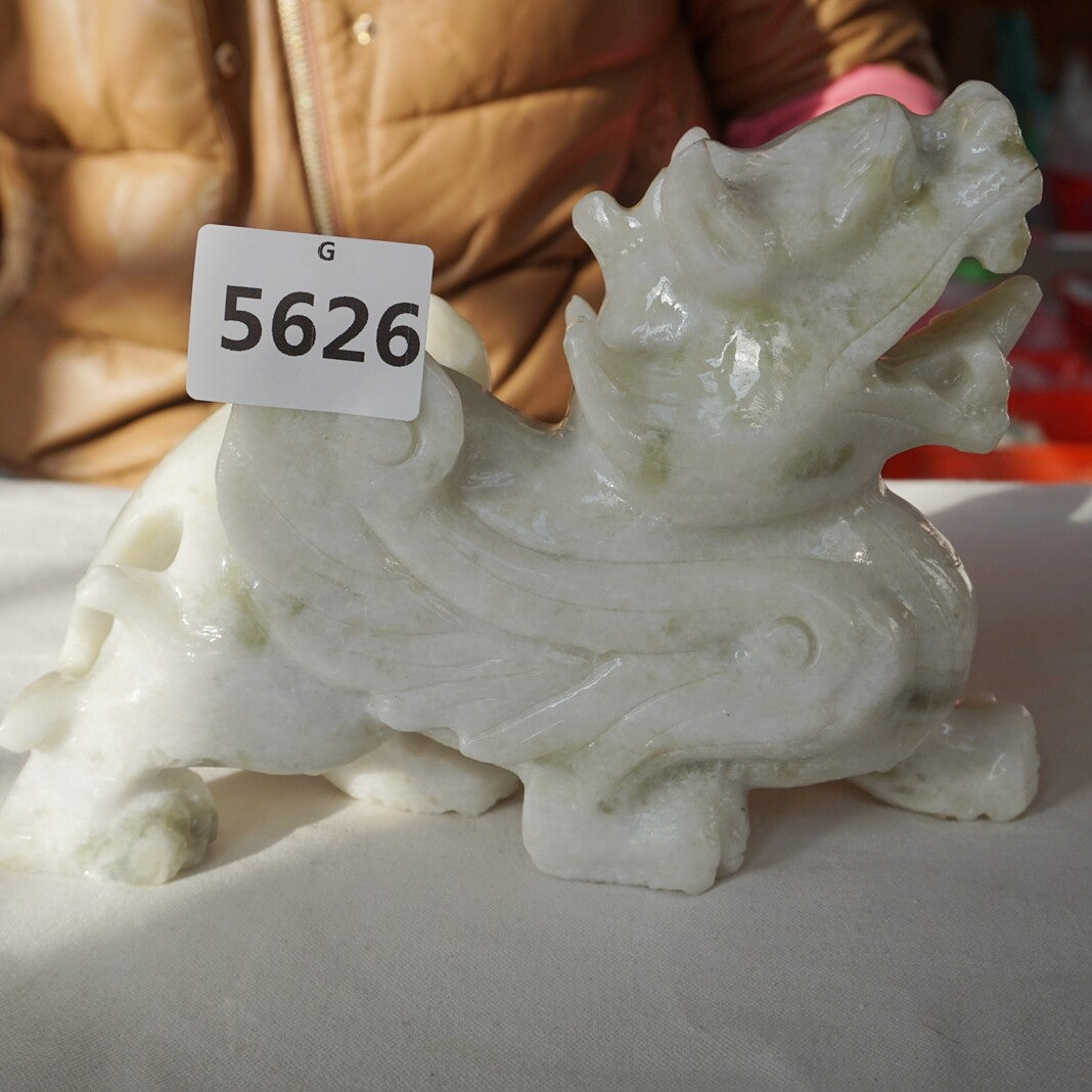 4LB 7" Natural Serpentine Jade Xiuyu Crystal Brave Troops Dragon Divine Beast Piqiu