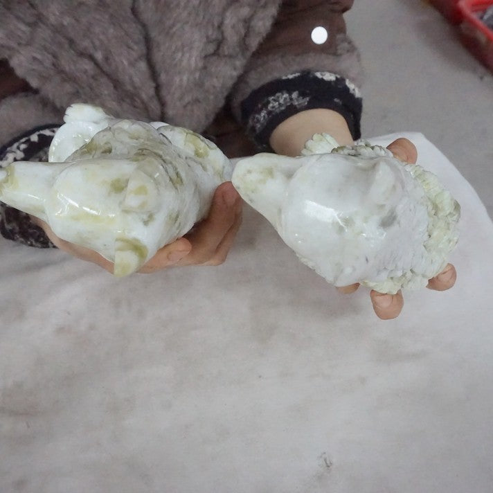 19.4LB 5Pcs Natural Serpentine Jade Xiuyu Crystal Wolf Carved Liaoning China
