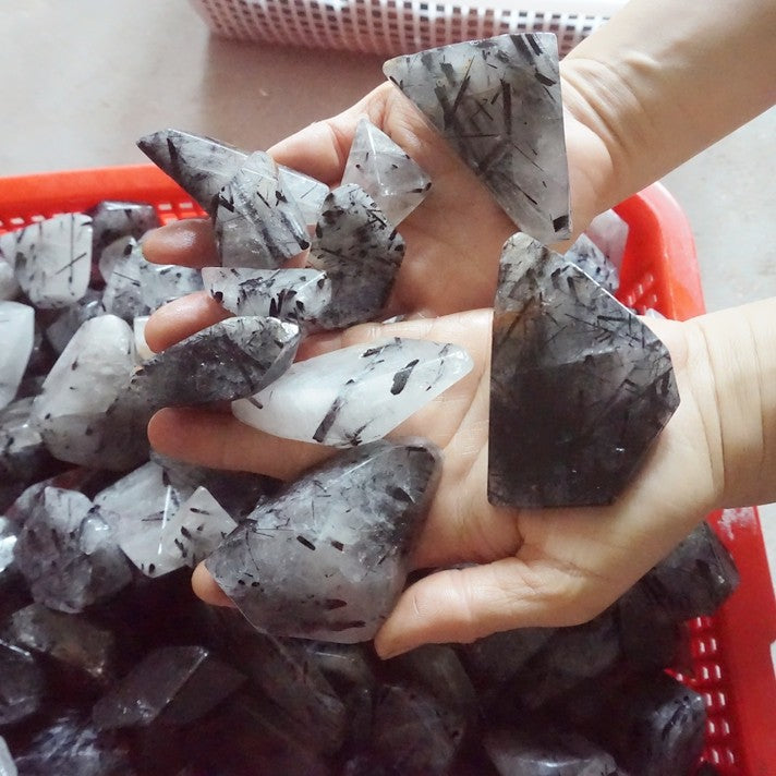 2KG  4.4LB 30Pcs Natural Black Hair Tourmaline Quartz Crystal Stone Tumbled Healing Bulk