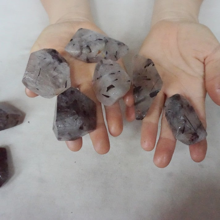 2KG  4.4LB 30Pcs Natural Black Hair Tourmaline Quartz Crystal Stone Tumbled Healing Bulk
