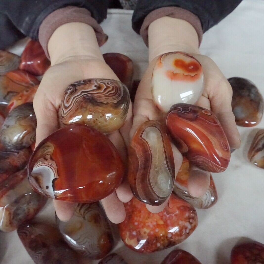 5Kg 11LB 46Pcs Natural Band Sardonyx Carnelian Agate Crystal Palm Stone Healing