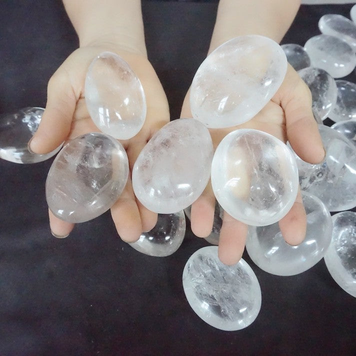 11LB 40Pcs Natural White Clear Quartz Crystal Palm Tumbeld Stone Healing
