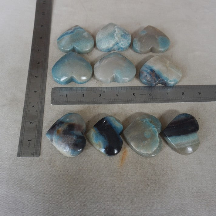 20Pcs 2Kg 4.4LB Natural Rare Trolleite Stone Crystal Heart Mineral Halsjober Carving Wholesales Lot Blue Rock