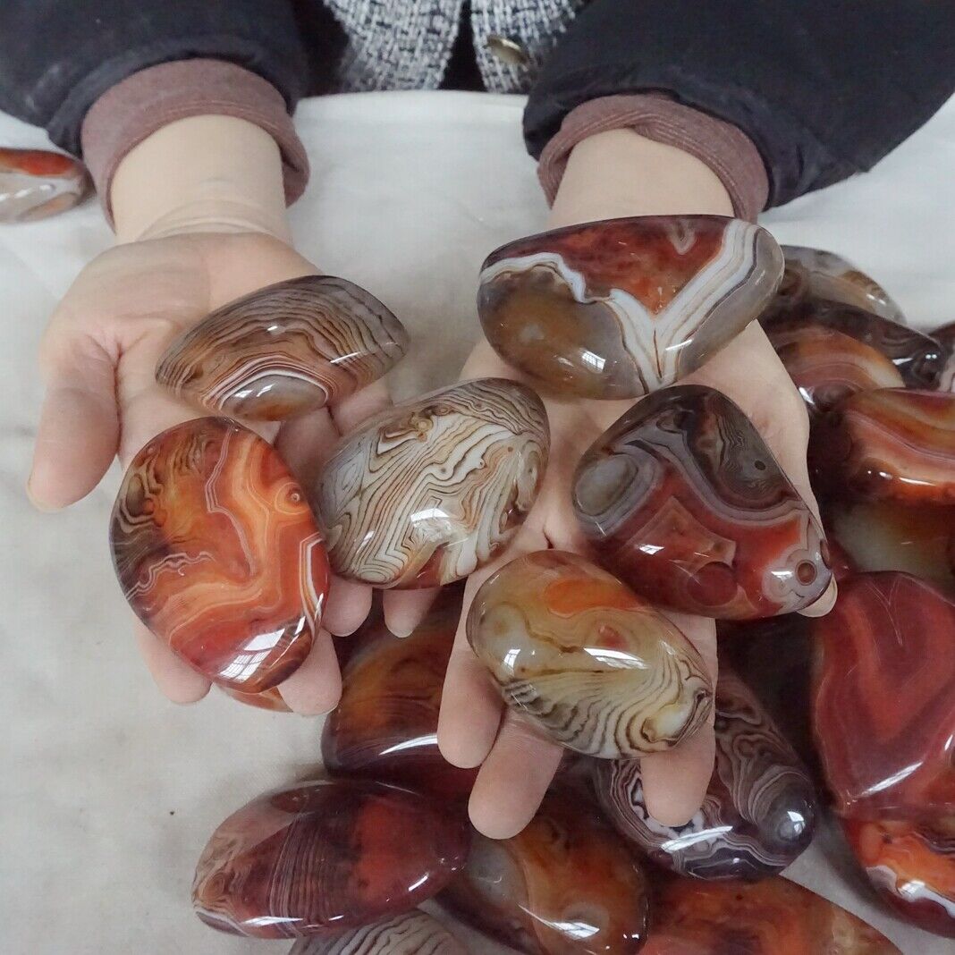 5Kg 11LB 46Pcs Natural Band Sardonyx Carnelian Agate Crystal Palm Stone Healing